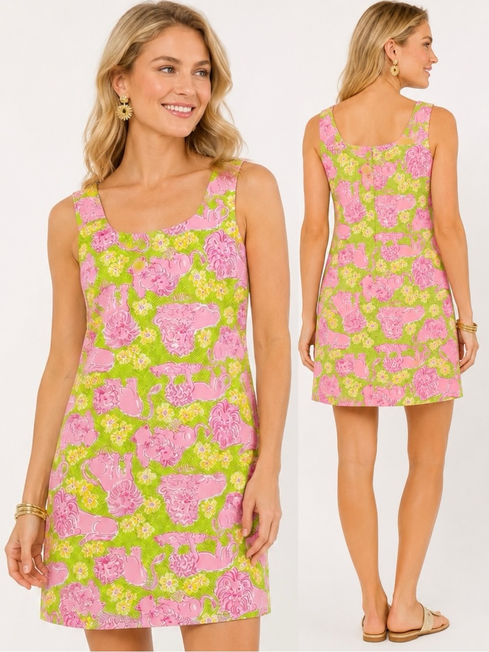 Vintage Lilly Pulitzer Pink Lion Novelty Print Shift Dress Size 8